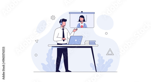 Man in video conference with colleague, online meeting, remote work, business communication