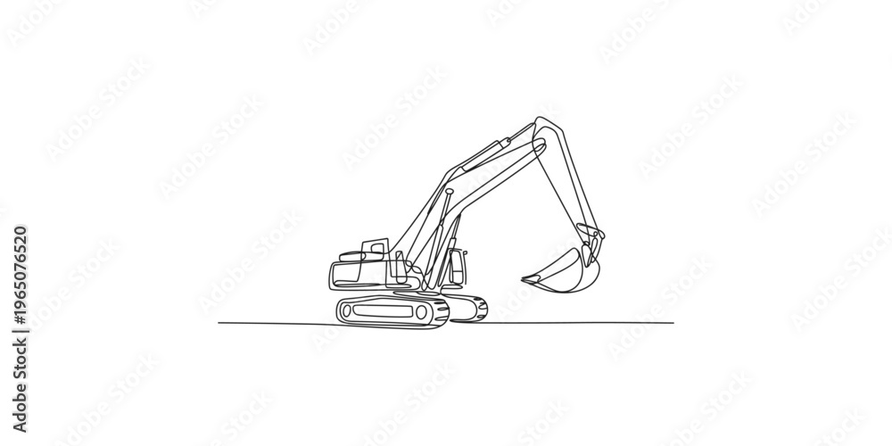Ταπετσαρία Continuous line drawing of excavator with crawler tracks and extended arm constr