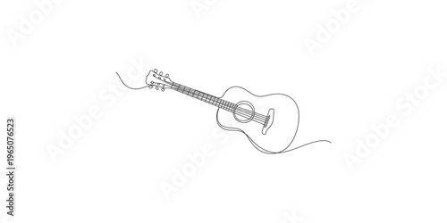 A single line drawing of an acoustic guitar on a white background music instrument stringed