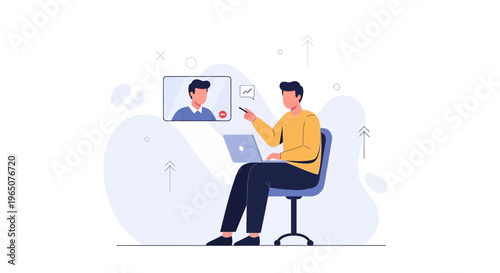 Man on video call with colleague, business meeting, online communication, remote work