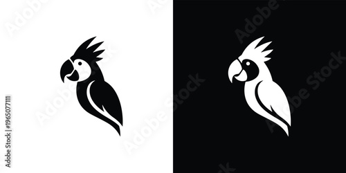 Black and white parrot silhouettes on split color background bird 2