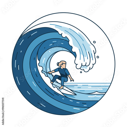 Surfer Riding Big Wave in Circle