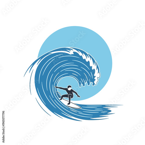Surfer Riding Blue Wave Under Sun
