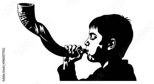 boy blowing shofar