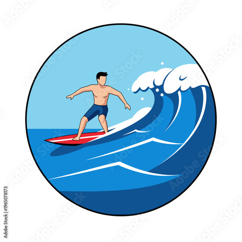 Surfer Riding Wave in Ocean, Summer Sport Activity