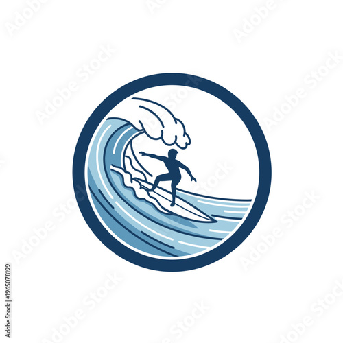 Surfer Riding Wave Silhouette Circle Logo