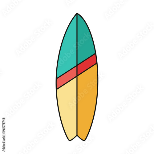 Colorful surfboard isolated on white background, summer sport and recreation concept