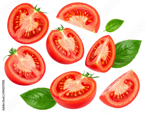 Firefly_Dark brown door standing full body isolated against a stark white background, stock p - Firefly_Tomato with half slices falling or floating in the air with green leaves Isolated on   (2)