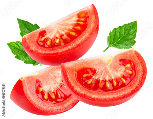 Firefly_Dark brown door standing full body isolated against a stark white background, stock p - Firefly_Tomato with half slices falling or floating in the air with green leaves Isolated on   