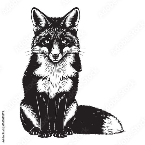Detailed vector illustration of a fox sitting on transparent background
