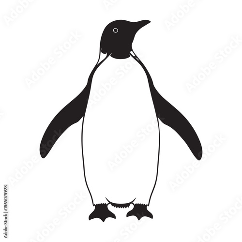 Black silhouette of a penguin on transparent background