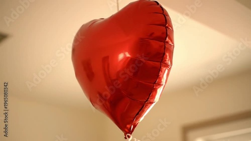 Heart Shaped Balloon Floating Near Ceiling Close Up Romantic Decor