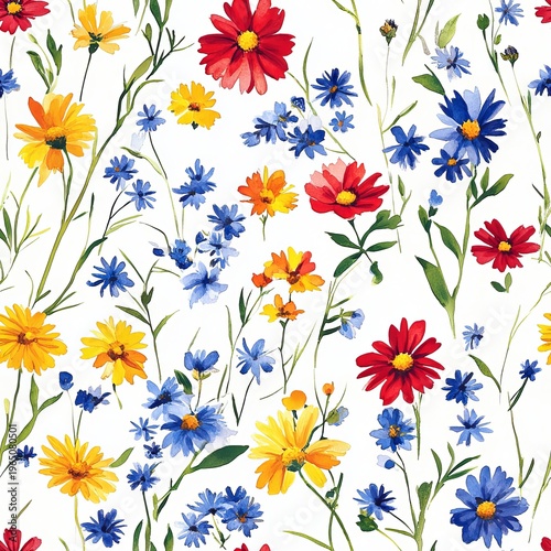 watercolor wildflower seamless pattern colorful floral background