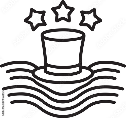 Patriotic american celebration emblem with stars, stripes, and uncle sam hat outline
