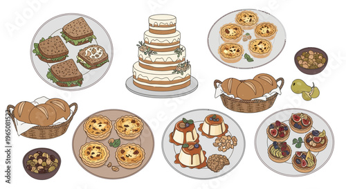 Assortment of Delicious Desserts, Pastries, and Sandwiches for a Party or Celebration