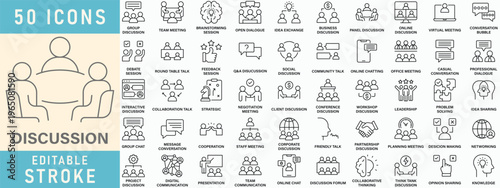 Discussion line icon collection, Editable stroke. Vector illustration.
