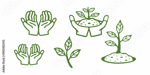 Hands cradling plants and seedlings a nurturing concept silhouette