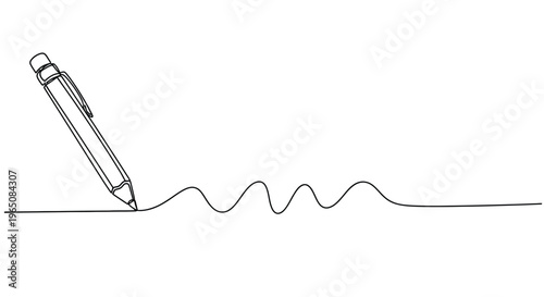 Pencil drawing wavy line, single line art, concept of creativity