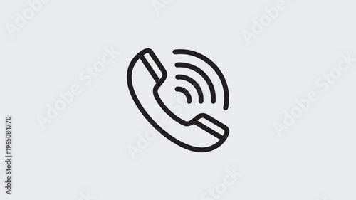 A simple black line drawing of a phone with signal waves on a light gray background