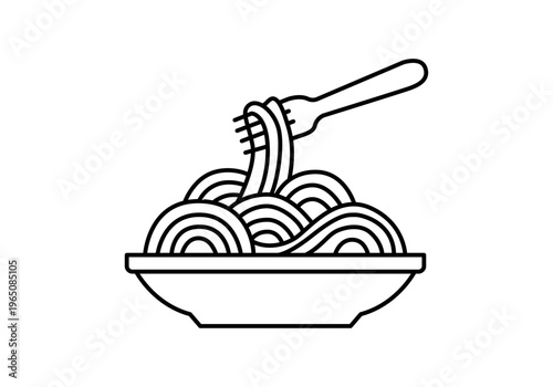 Icono de plato de pasta con tenedor en estilo lineal minimalista