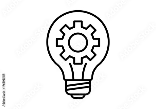 Icono bombilla con un engranaje en su interior en estilo lineal minimalista