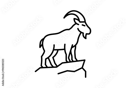 Icono cabra montesa sobre una roca en estilo lineal minimalista 