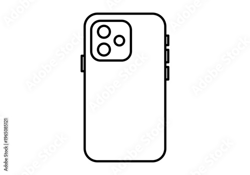 Icono de teléfono móvil inteligente con triple cámara trasera en estilo lineal minimalista