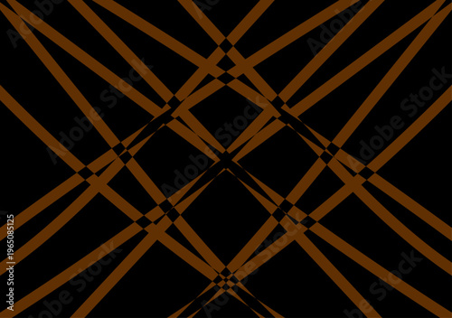 Fondo abstracto de líneas marrones cruzadas sobre un fondo negro con un patrón geométrico de red simétrica