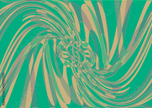 Fondo abstracto de formas orgánicas curvas y onduladas en tonos verdes y beige con efecto de movimiento dinámico