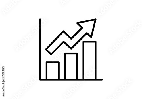 Icono lineal de un gráfico de barras ascendente con una flecha de crecimiento para conceptos de éxito financiero y progreso empresarial