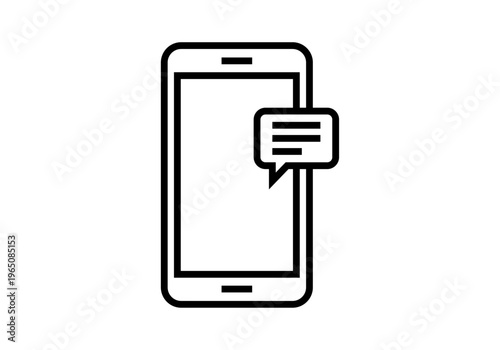 Icono lineal de un teléfono inteligente recibiendo una notificación de mensaje de texto para conceptos de chat y comunicación móvil