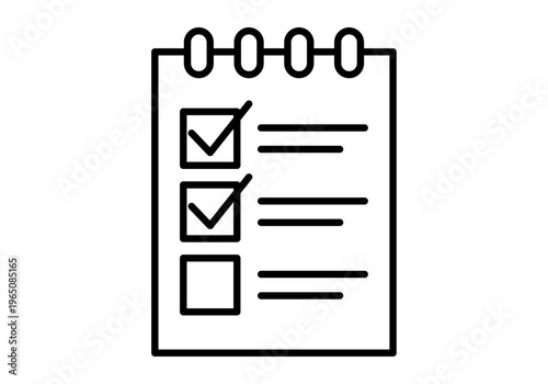 Icono lineal de un bloc de notas con lista de tareas y marcas de verificación para conceptos de organización y planificación