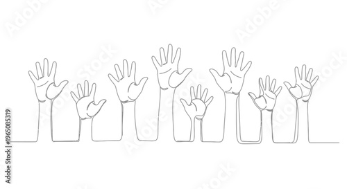 Raised hands line art minimalist community symbol with inclusive grap