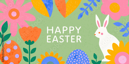Festive easter bunny amidst colorful flowers and eggs a charming silhouette