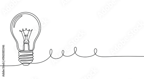 Creative idea light bulb innovation solution one line art