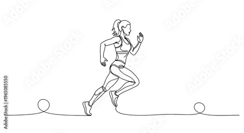 Dynamic running woman athlete fitness sport one line art design