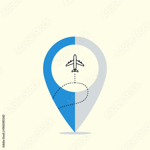 Airplane location pin icon travel navigation concept flat vector illustration