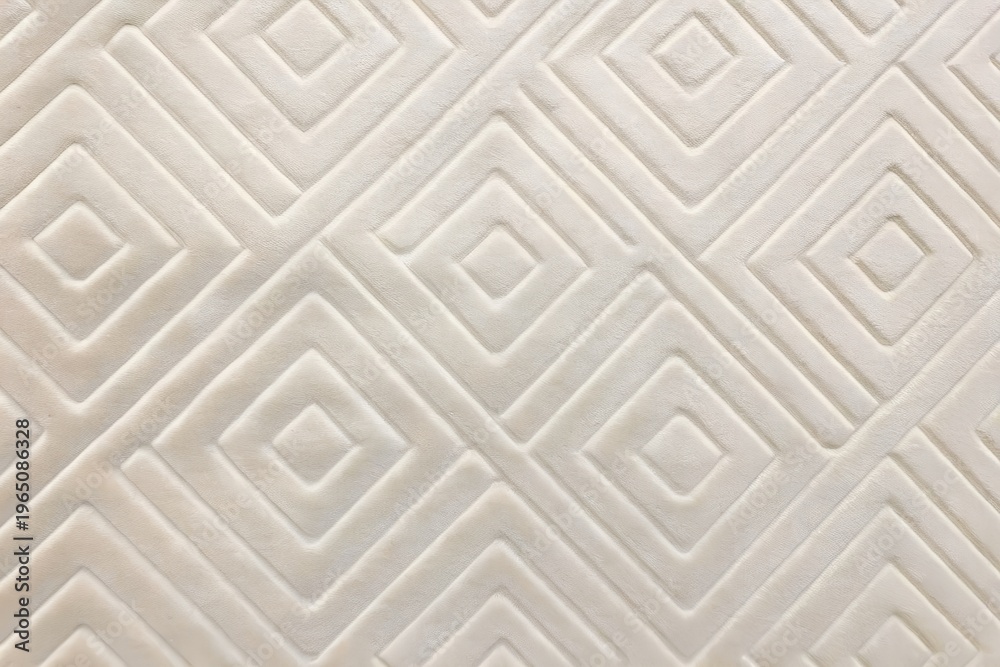 Fototapeta premium Natural White Embossed Geometric Diamond Pattern Fabric Texture Background