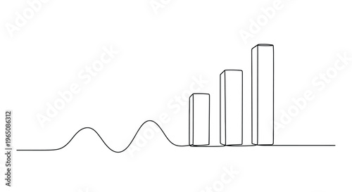 Growing bar chart continuous line art business data growth concept
