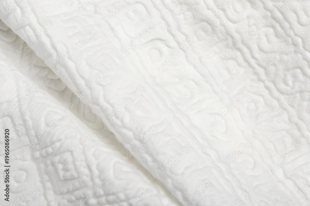 Fototapeta premium Natural White Embossed Quilted Matelassé Fabric Texture Background
