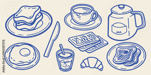 A delightful breakfast spread with toast eggs and coffee silhouette