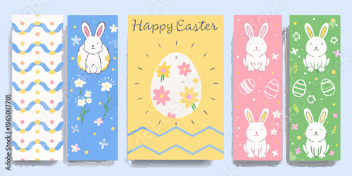 Colorful easter bookmarks with rabbits eggs and floral designs silhouette
