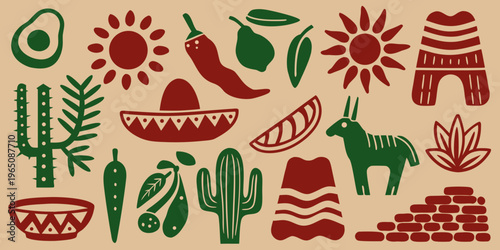 Mexican themed illustrations with vibrant colors and a striking silhouette