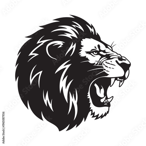 Roaring Lion Silhouette Profile View Black and White Illustration