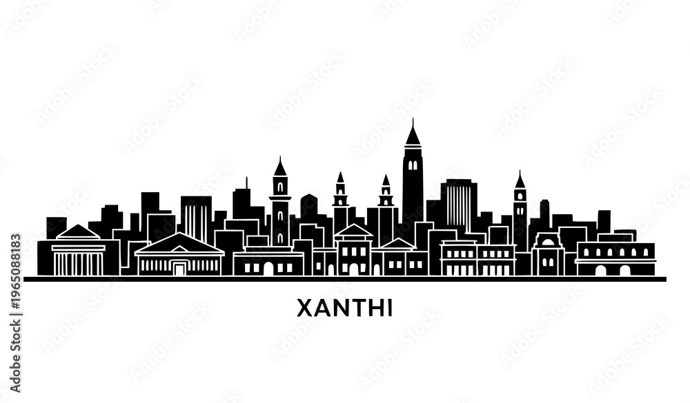 Obraz premium Xanthi Greece skyline silhouette vector minimal cityscape illustration isolated on white background
