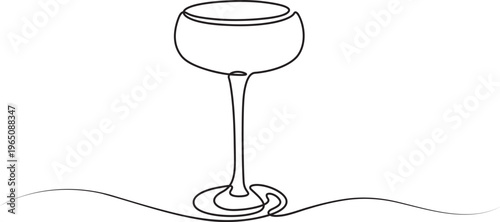 Continuous one-line drawing of martini glass, minimalist cocktail glass. 