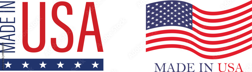 Fototapeta premium Made in USA icon set collection group with american flag badge symbol label stamp emblem quality certification patriotic sign branding identity vector isolated design graphic.