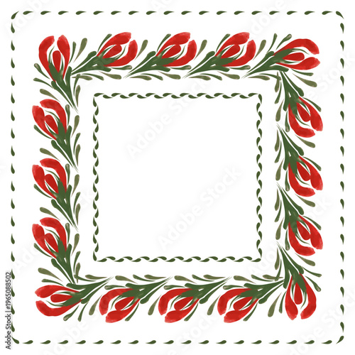 Vector floral seamless border patterns from hand painted red flowers on a white background. 3 pattern brushes in the brush palette