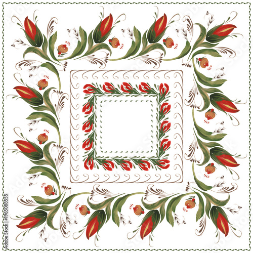Vector floral seamless border patterns from hand painted red flowers on a white background. 5 pattern brushes in the brush palette