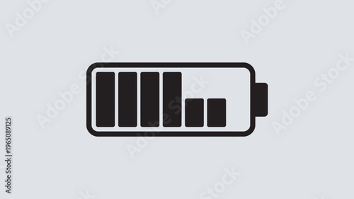A black and white icon representing a battery with three-quarters charge level, indicated by solid bars, denoting moderate power remaining for an electronic device.